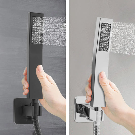 Mattschwarzes, geräuscharmes Duscharmaturen-Set mit Messing-Wandanschluss und Federschlauch