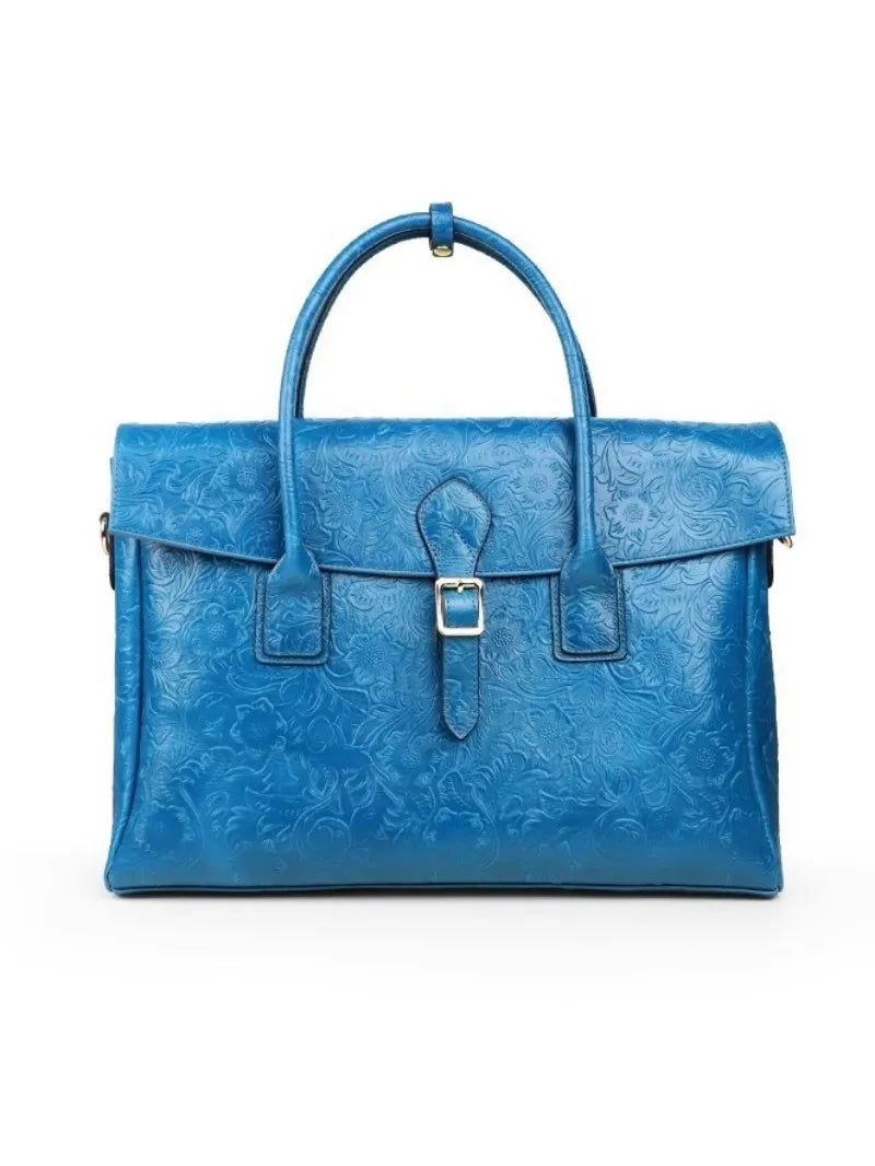 Vintage flower carved leather bag  single shoulder briefcase & business satchel