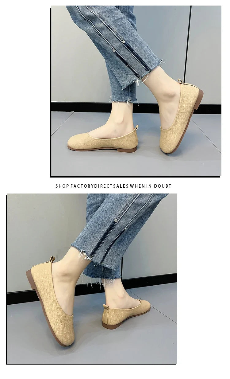 Damen Slip-on Leder Loafers 2025 - Frühling Herbst Mode Ballet Schuhe - Ladies Casual Runder Zeh Süße Flats Krankenschwester Sneakers