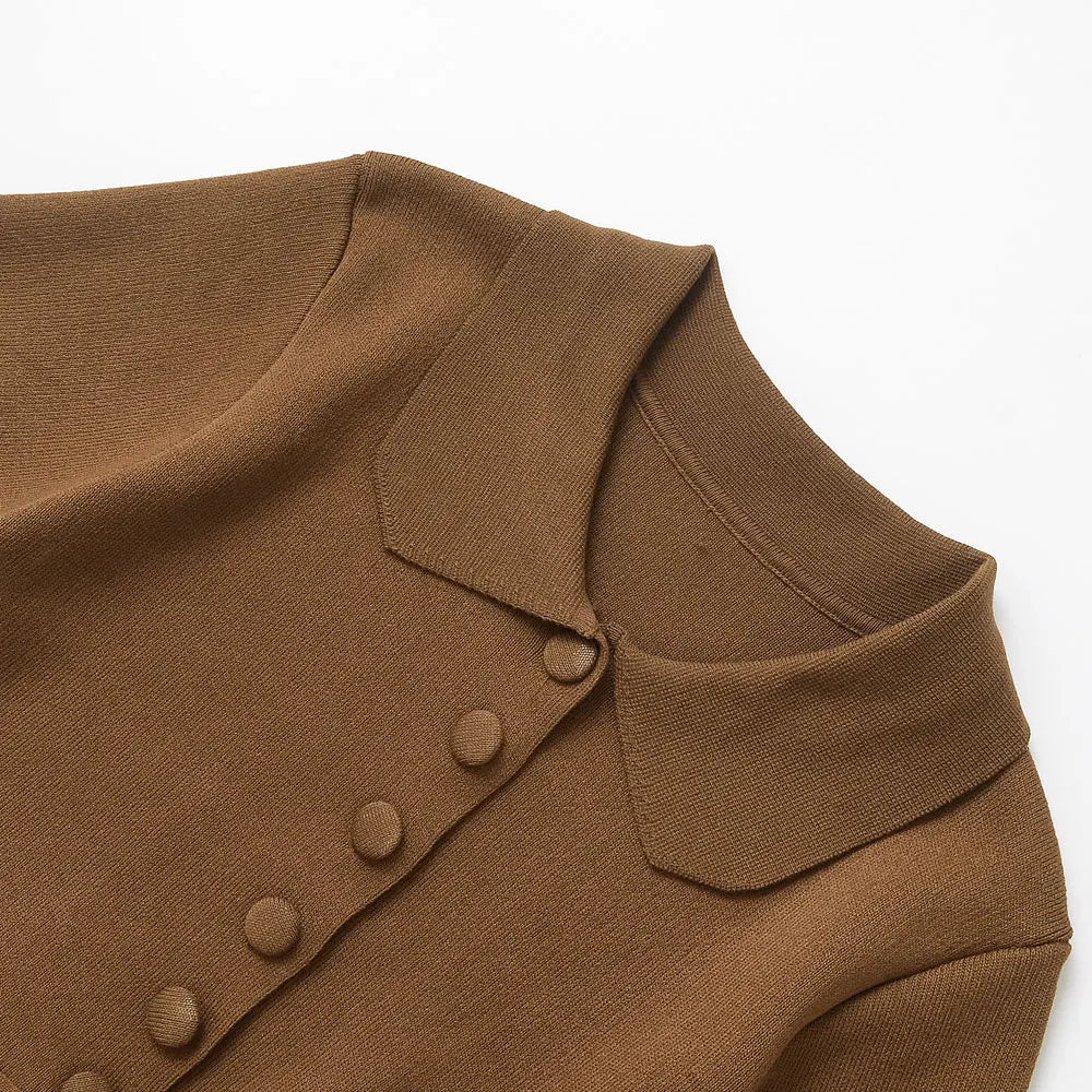 TRZA Cardigan Frontknopf Strick Peplum - Größe Kragen