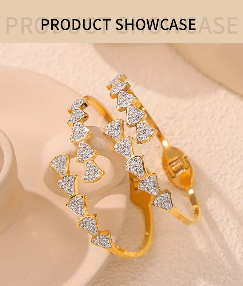 Geometrisches Strass Luxus Armband für Damen - Neues Edelstahl Goldplattiert Offenes Armband - Mädchen Charm Schmuck Großhandel