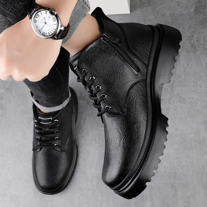 YEISNDOOCN Ghete de toamnă pentru bărbați, cu gleznă, cu vârf înalt - Mărime variabilă, toc plat, partea superioară din piele