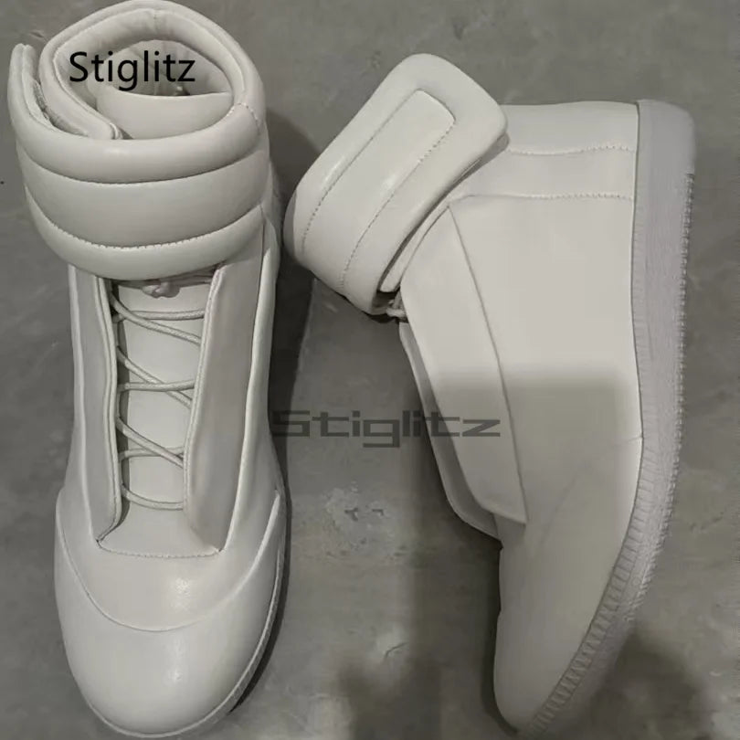 Herren High Top Leder Sneaker - Größe 40-46, Klettverschluss