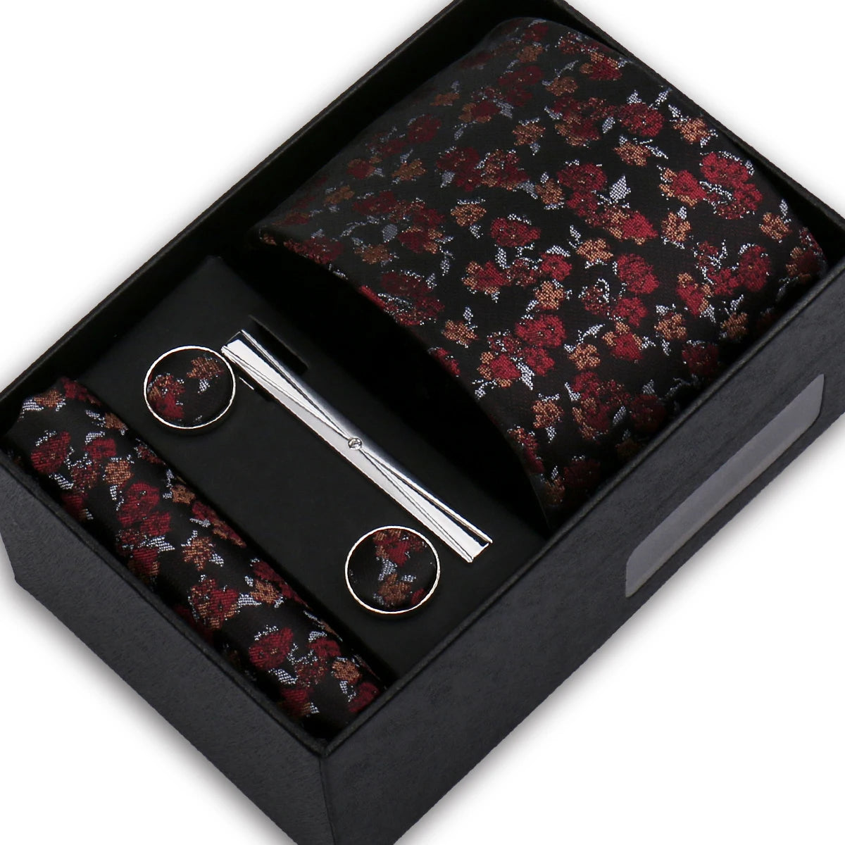 Elegant Men's Suit Necktie Gift Box Set Floral Tie Handchief Cufflinks Tie Clip 4-Piece Business Wedding Party Suit Accessories