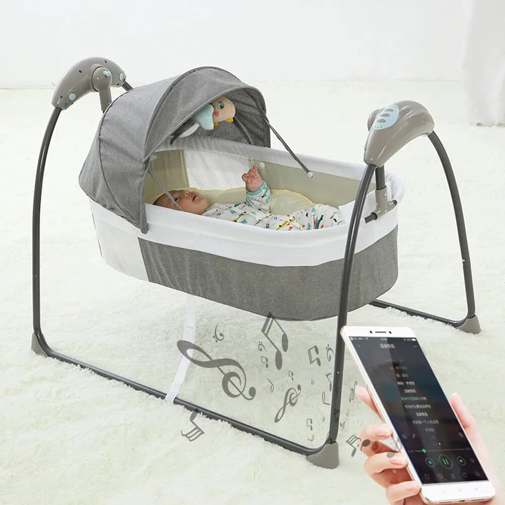 Bequemes 3-in-1-Baby-Elektro-Schüttelbett mit Fernbedienung, Musik und Moskitonetz, sichere Schlaflösung für Kleinkinder von 0–12 Monaten by Golden Bridge Store