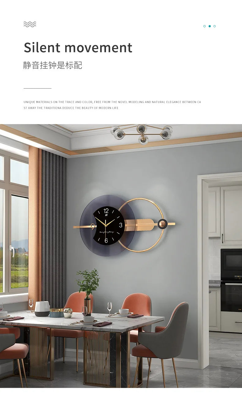 Large Wall Clock Modern Design Feather Luxury Light Silent Metal Wall Watch Home Decor Living Room Dining Room Clocks