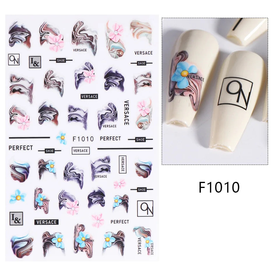 New Spring Fresh Flowers Butterfly 3D Nail Stickers Colorful Laser Butterflies Geometric Pattern Stickers Nail Decoration 1PCS