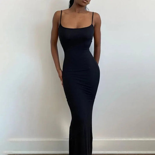 Dulzura Women 2025 Summer Party Club Evening Streetwear Bodycon Beach Basic Black Long Dress Wholesale Items For Business D22775