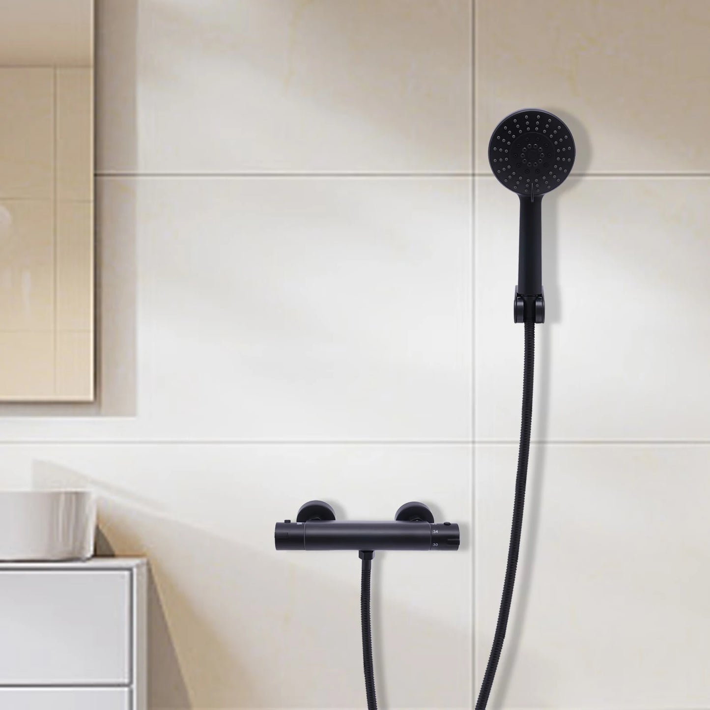 NONE Thermostatisches Handbrause-Set 3 Modi Wandmontage 38°C-Regelung