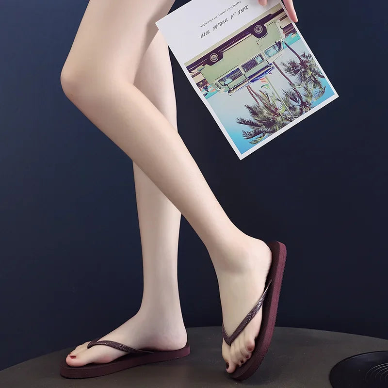 Women Summer Slippers Solid Beach Flip Flops Anti-slip Slipper Casual Shoes Home Shoes Women Simple Comfortable Beach Shoe