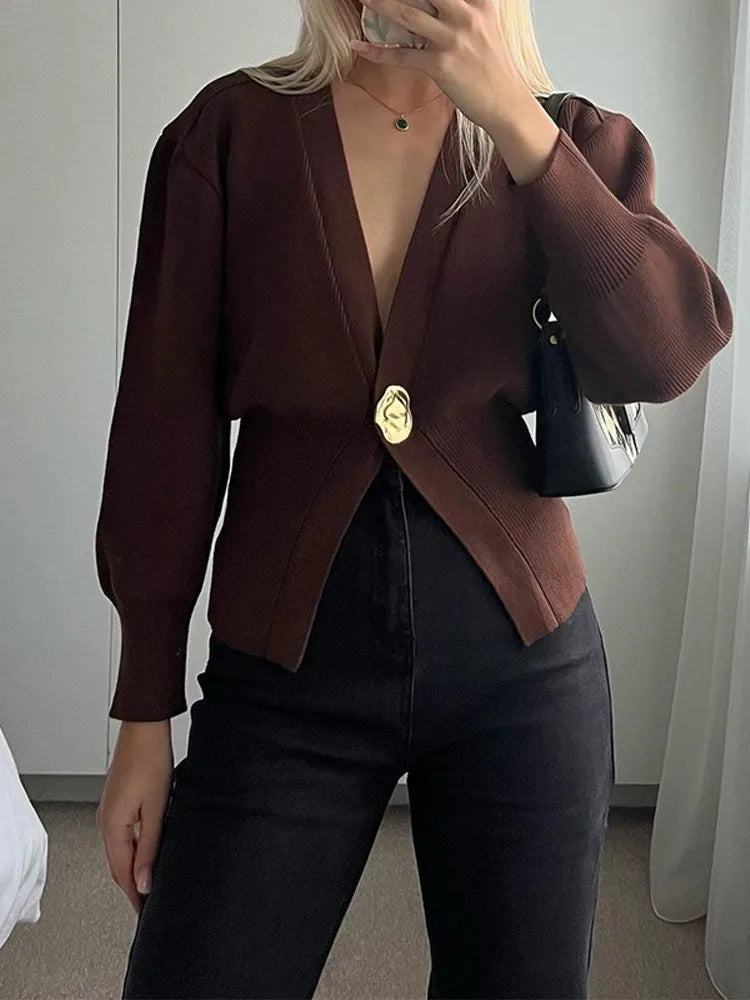 Luna Damen-Strickjacke V-Ausschnitt - Langarm, Knopf, M-L/XL