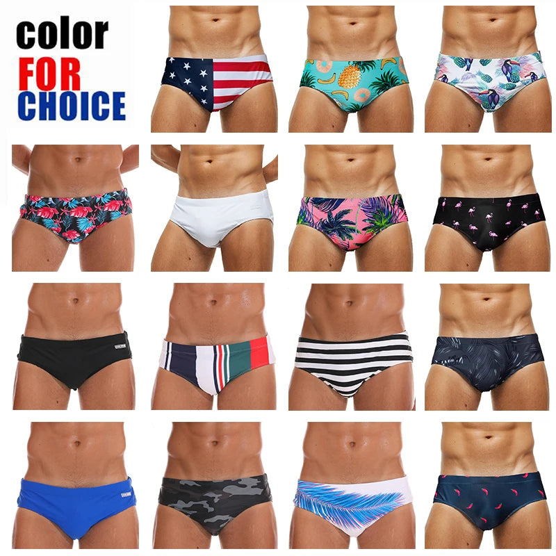 Datifer Summer Mens Shorts Swim Briefs Beach Sexy Removed Breathable Pad Printing Plus Size Bermudas Masculina Swimming Shorts
