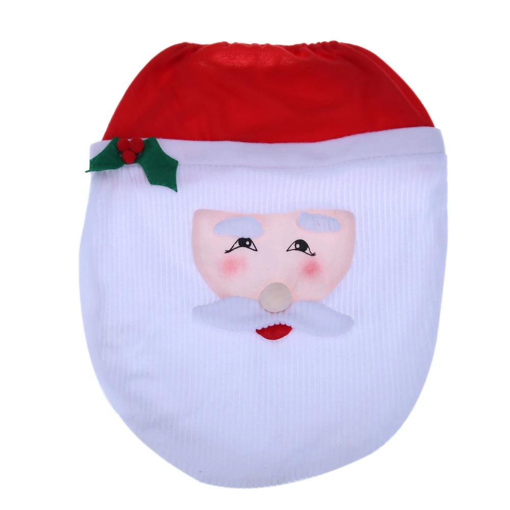 3PCS Christmas Toilet Seat Cover Creative 3D Xmas Cute Cartoon Santa Claus Toilet Cover for Bathroom Decor Supplies