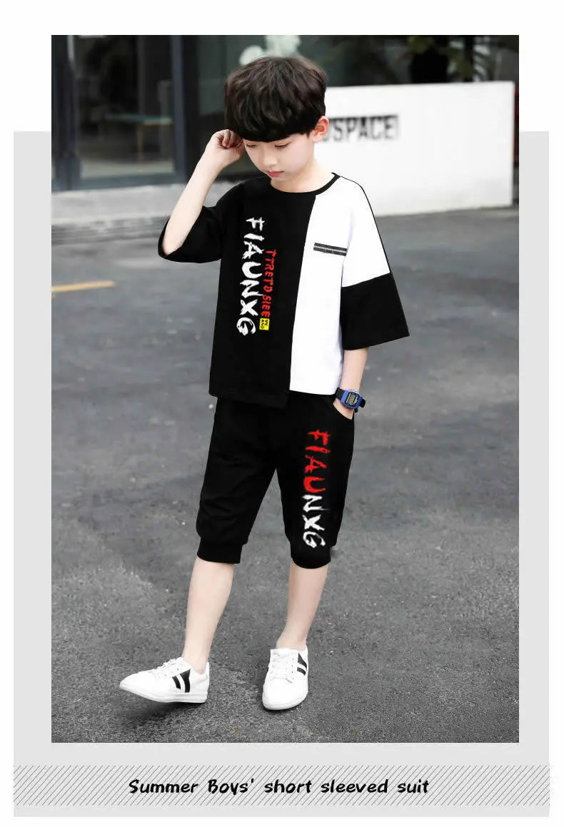 Jungen-Trainingsanzug 2025: Letter-Print Tracksuit - Athletic Performance Set