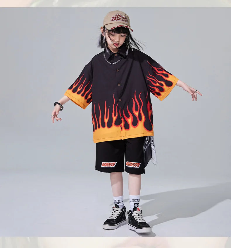 Jungen-Streetwear-Set 2025: Hip-Hop Flame-Design - Urban Dance Collection