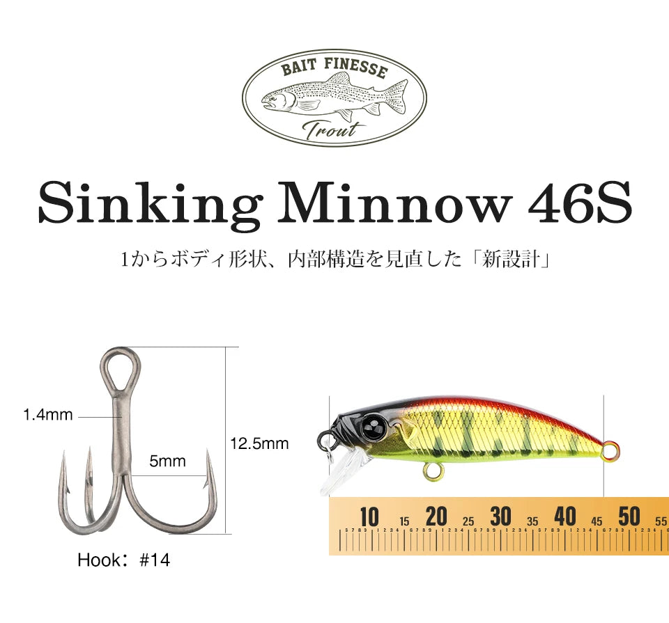 TSURINOYA 46S Sinking Minnow Fishing Lure Intruder 46mm 5g Artificial Trout Ajing Stream Lake Jerkbait Rockfishing Hard Baits