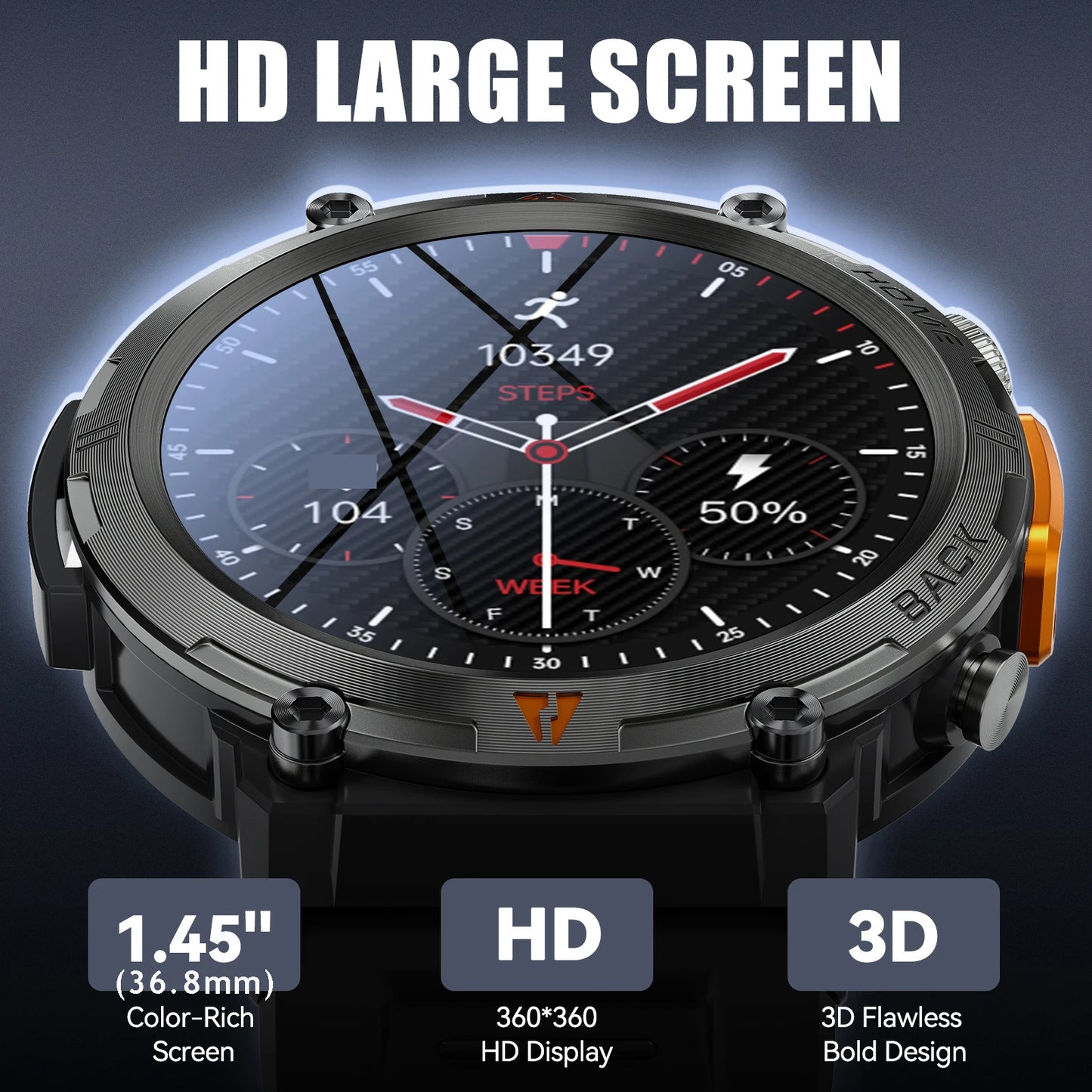 LaNikar 2025 KE3 Smartwatch - Bluetooth Anruf Herren Vollbild Touchscreen Gesundheitsmonitor Stahlring
