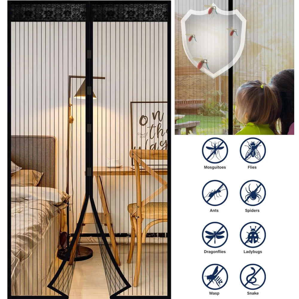 Magnetic Screen Door Screen Hands Free Mesh Partition Heavy Duty Curtain Keeps Bugs Out Frame Hook & Loop Pet and Kid Friendly
