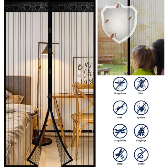 Magnetic Screen Door Screen Hands Free Mesh Partition Heavy Duty Curtain Keeps Bugs Out Frame Hook & Loop Pet and Kid Friendly