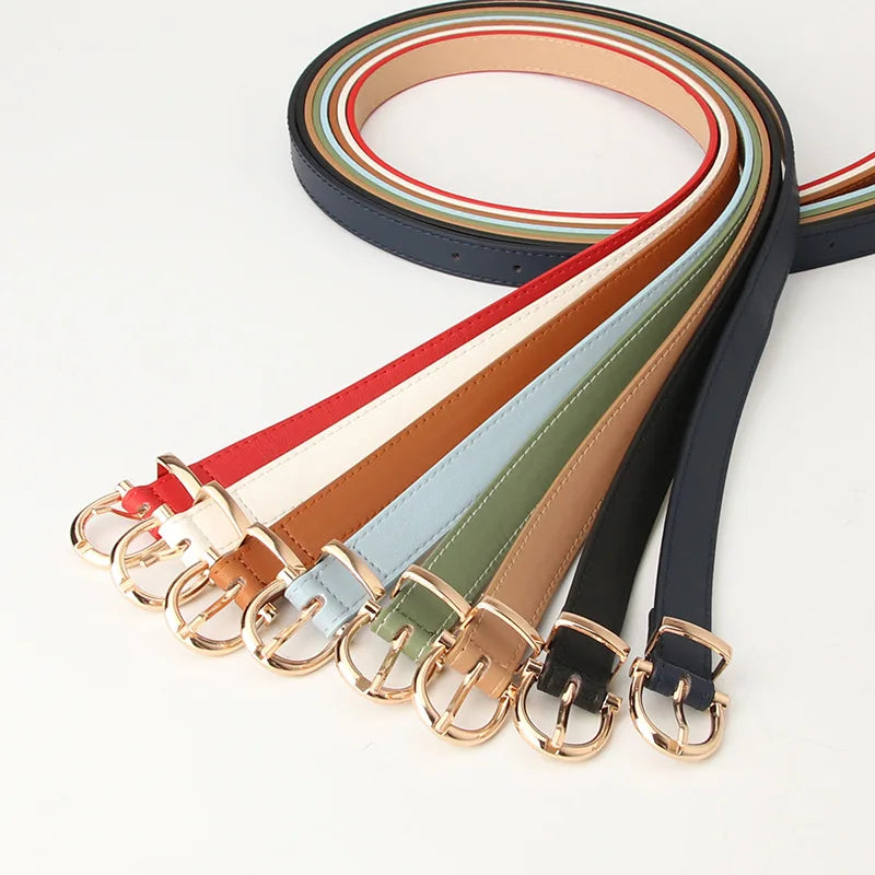 Leather Women Belts New PU Simple Metal Buckle Belt Girls Dress Jean Pants Waistband Belts for Lady Luxury Designer Brand 2023