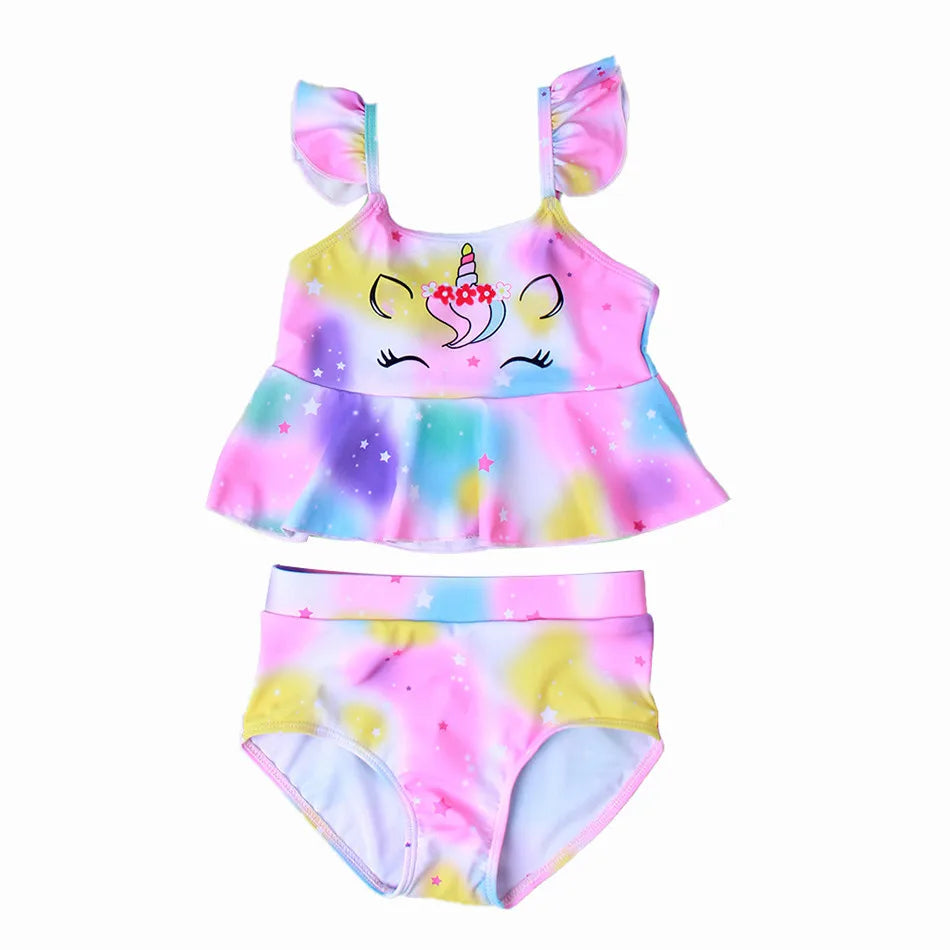 Mädchen-Badeanzug 2025: Einhorn Kinder Bademode Rüschen Strand Schwimmanzug - 2-teiliges Set Baby Geburtstag Badebekleidung 3-8 Jahre