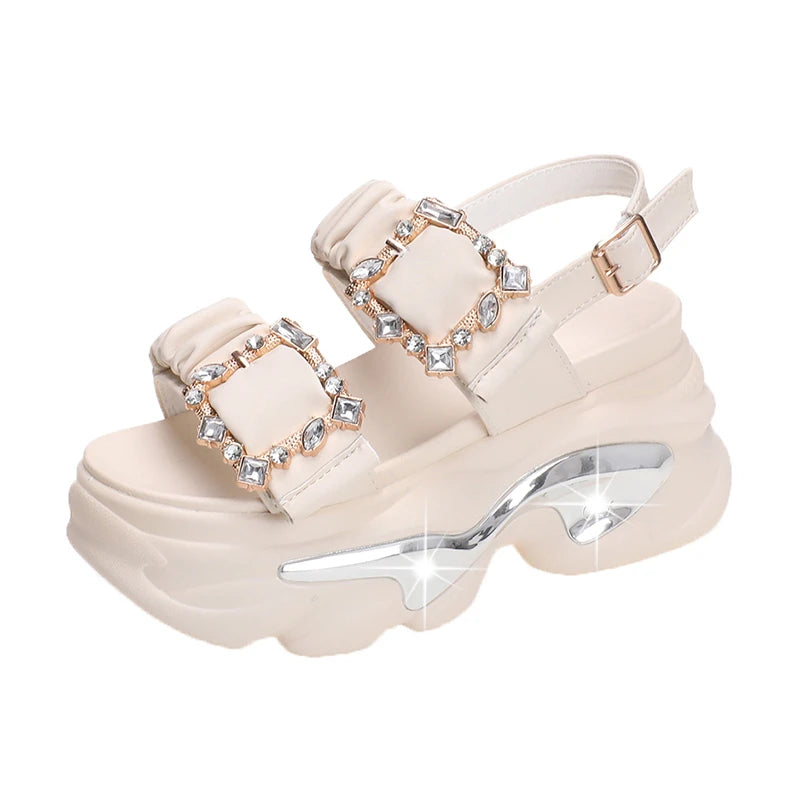 Women's Bling Strap Chunky Sandals Summer 2023 Thick Bottom Wedges Beach Slippers Woman Fashion Pink High Platform Sandals Mujer