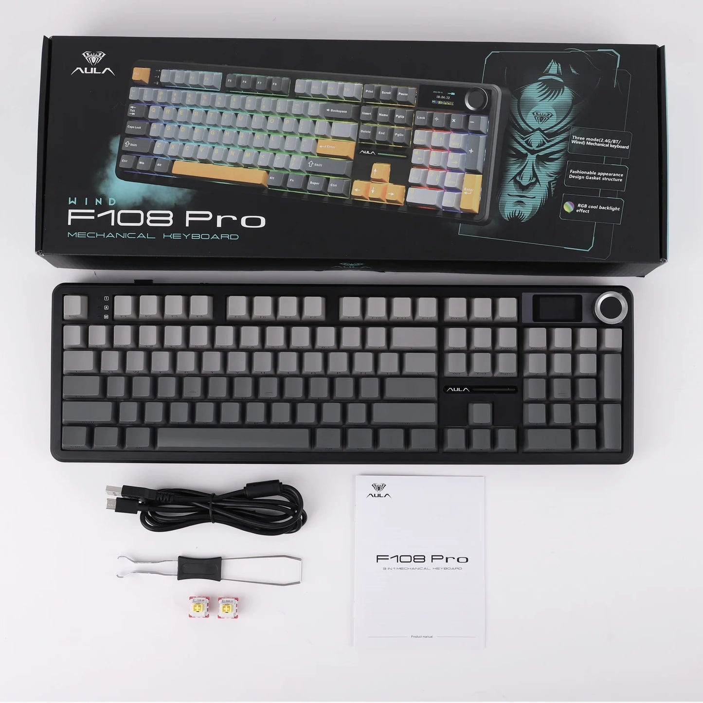 Gaming-Tastatur 2025: EPOMAKER X AULA F108 PRO Full Size 100% ANSI Layout - Hot Swap Wired/2.4GHz/Bluetooth Wireless Mechanical Keyboard RGB Backlight Collection