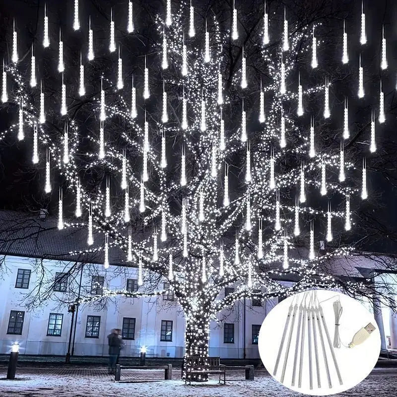 HOUHOM USB Meteor Shower Lichtkette-8 Röhren, USB-Anschluss, 30/50 cm