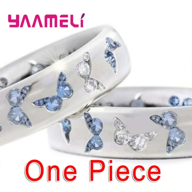 Inele de nuntă colorate cu fluture, placate cu argint 925, pentru femei, elegante, multicolore, cu zirconiu, bijuterii, cadou pentru fete