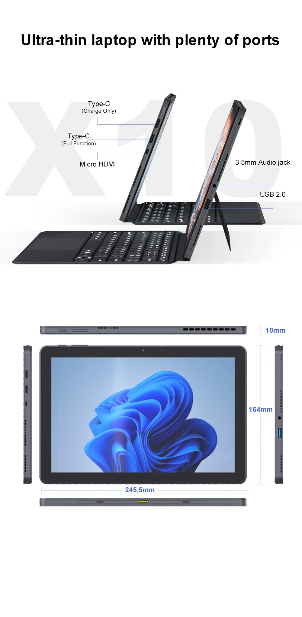 Ninkear X10 2-in-1-Laptop - 12GB RAM, 256GB SSD, 10,1 Zoll