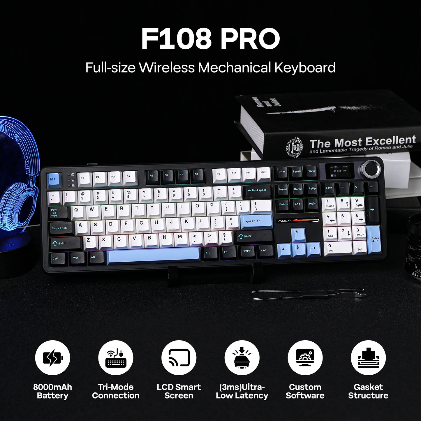 Gaming-Tastatur 2025: EPOMAKER X AULA F108 PRO Full Size 100% ANSI Layout - Hot Swap Wired/2.4GHz/Bluetooth Wireless Mechanical Keyboard RGB Backlight Collection