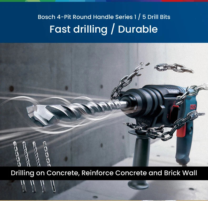 Bosch SDS Plus Rotary Drill Bits 10pcs Diameter 6mm Round Handle 4-Pit Tungsten Carbide Electric Hammer Drill Accessories
