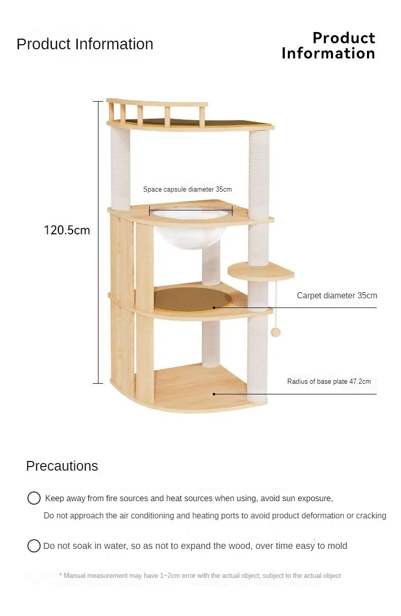 Solid Wood Cat Climbing Frame Small-sized Multi-functional Cat Villa Multi-Story Cat Tree House Wear-resistant Sisal Column