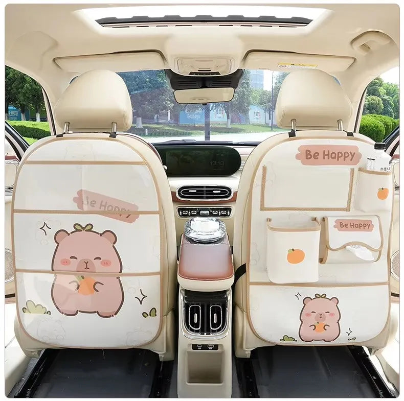 Car seat back storage bag Hanging bag Car seat back anti-kick mat multi-functional cute in-car storage bag