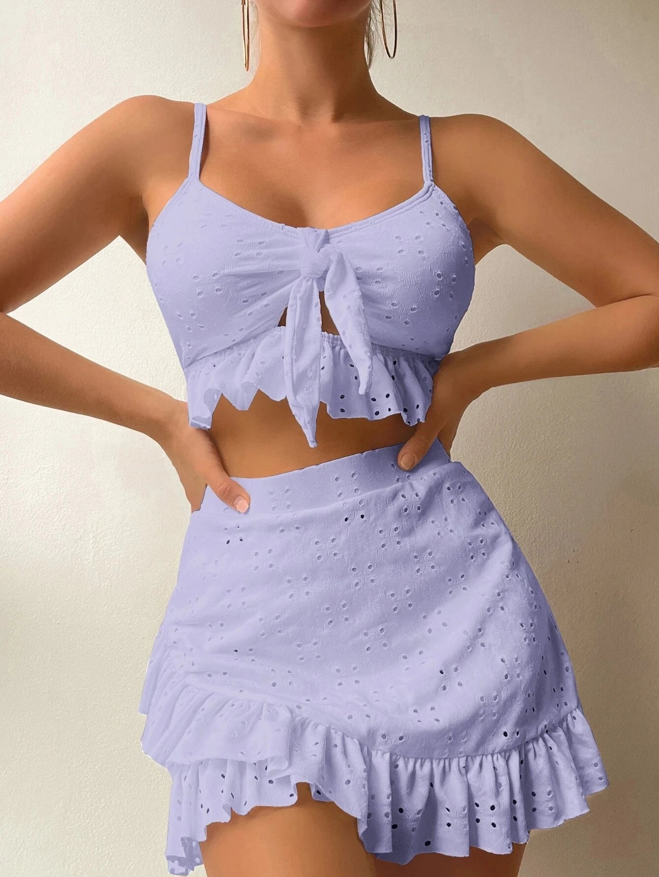 2025 3pack Schwimmbekleidung Frauen: Bikini Schwimmanzug Strand Rock - Knoten Badeanzug Strandmode Rüschen Zweiteilig Bikini Set Biquini Vielseitigkeit