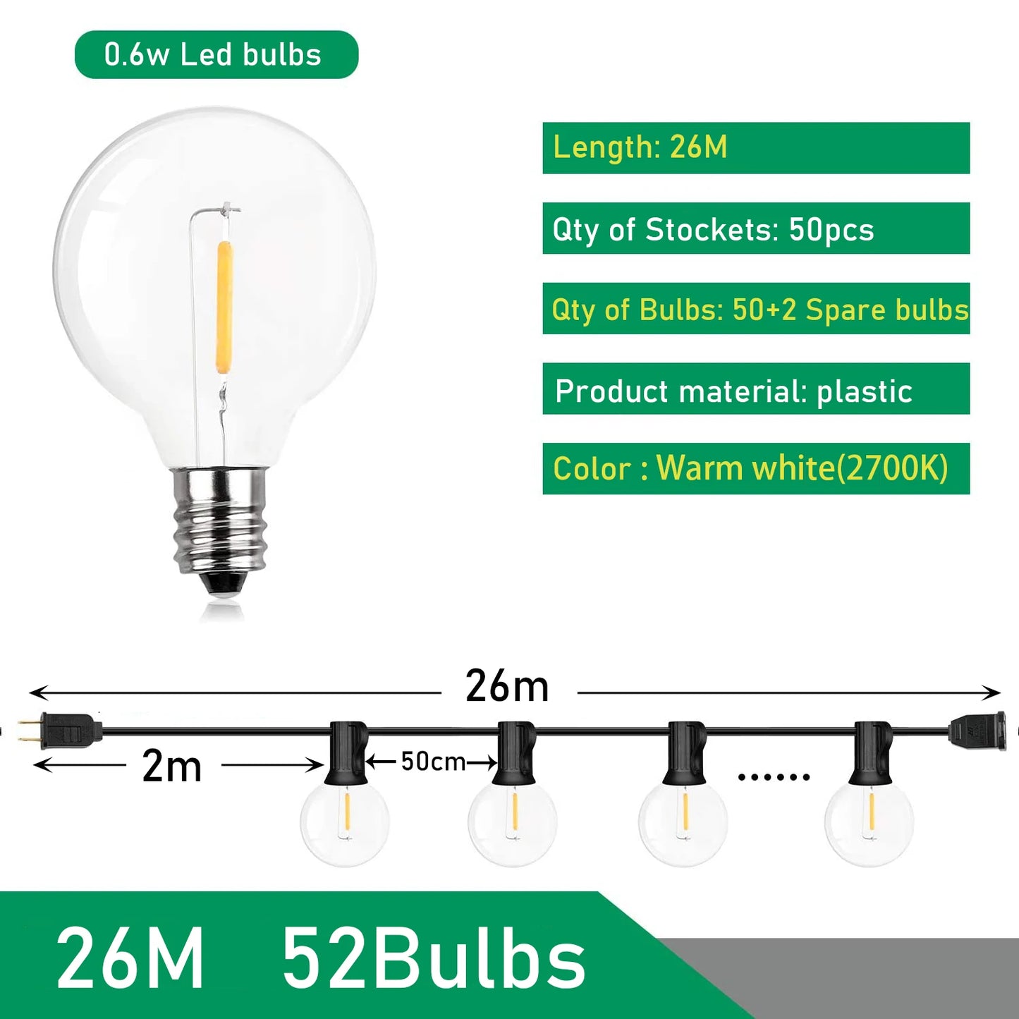 Festoon LED Lichterkette - Globe String Light G40 Outdoor Weihnachten Party Garten Deko Girlande Terrasse