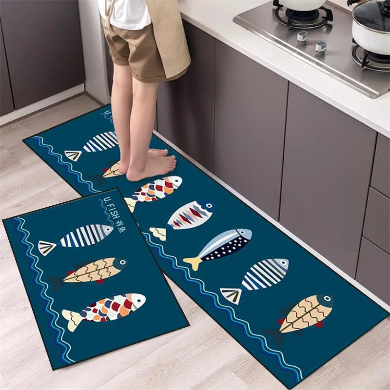 Kitchen Mat Cartoon Animals Long Strip Non-Slip Entrance Doormat Fashion Simple Bedroom Home Floor Absorbent Bath Carpet Rug