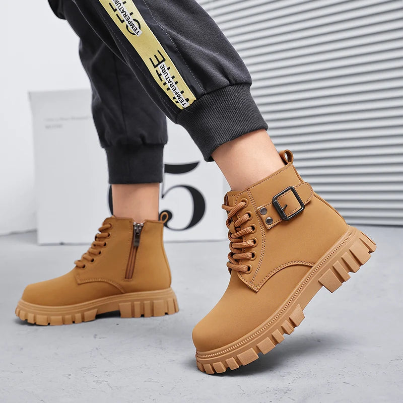 Herbst Mädchen Schnee Stiefel Mode Weiche Pu Leder Retro Britischen Stil Kinder Casual Schuhe Luxus Im Freien Nicht-slip Kinder stiefel