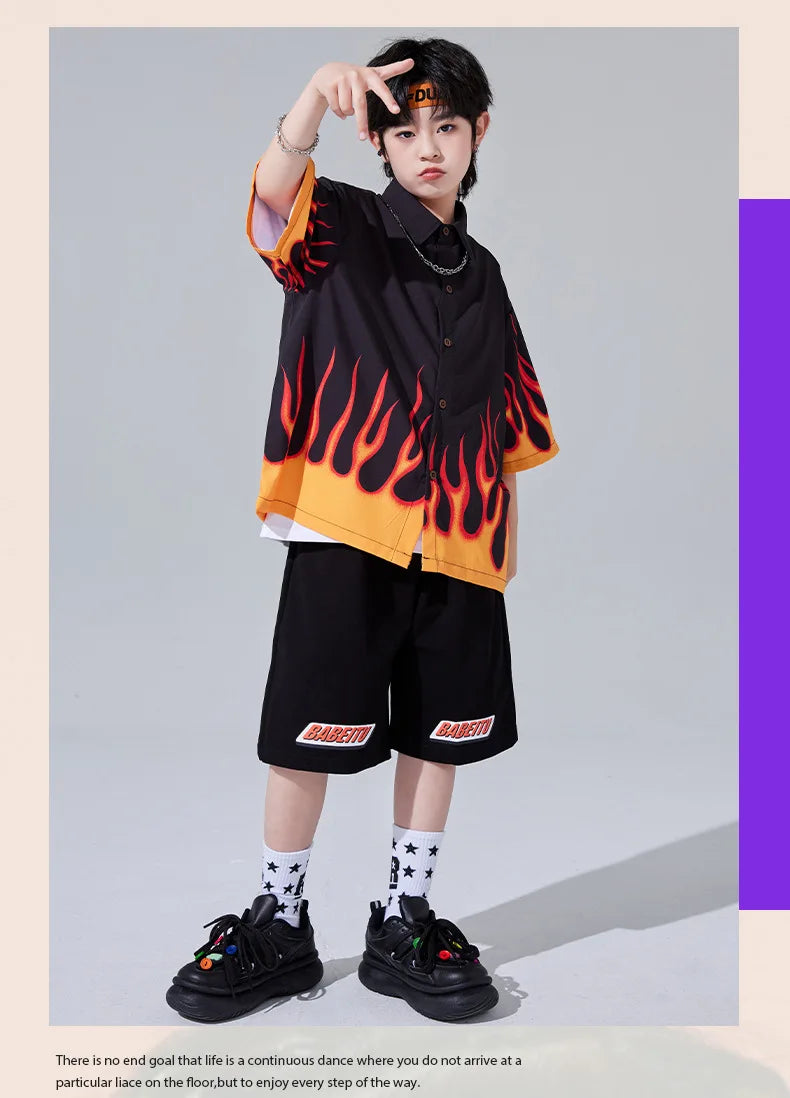 Jungen-Streetwear-Set 2025: Hip-Hop Flame-Design - Urban Dance Collection