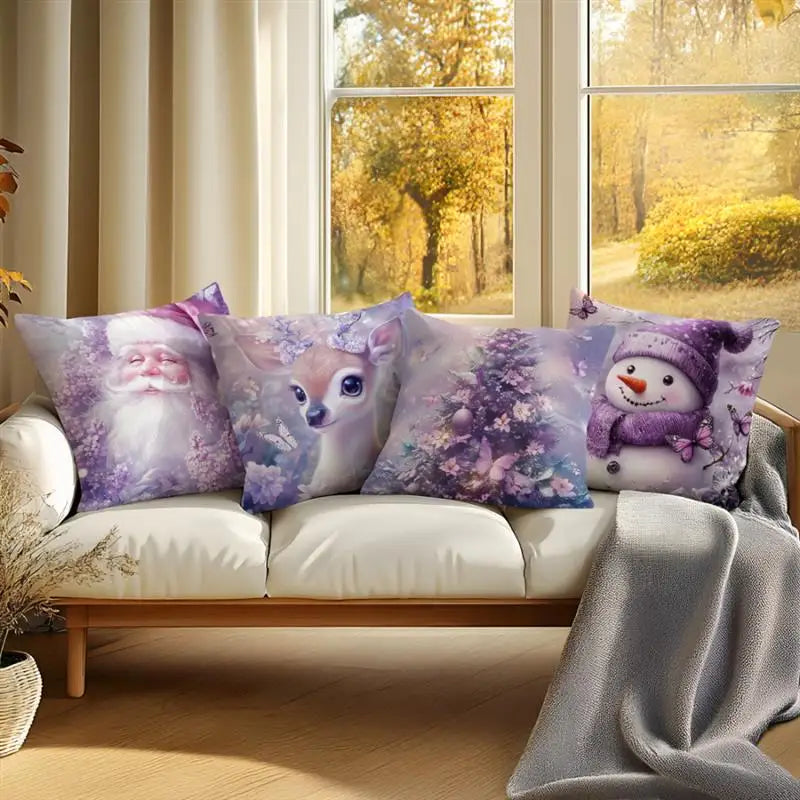 Purple Christmas Decoration Cushion Pillowcase Printed Polyester 45x45cm Throw Pillowcover Decorative Sofa Cushion Pillowslip