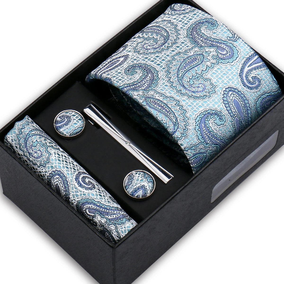 Elegant Men's Suit Necktie Gift Box Set Floral Tie Handchief Cufflinks Tie Clip 4-Piece Business Wedding Party Suit Accessories