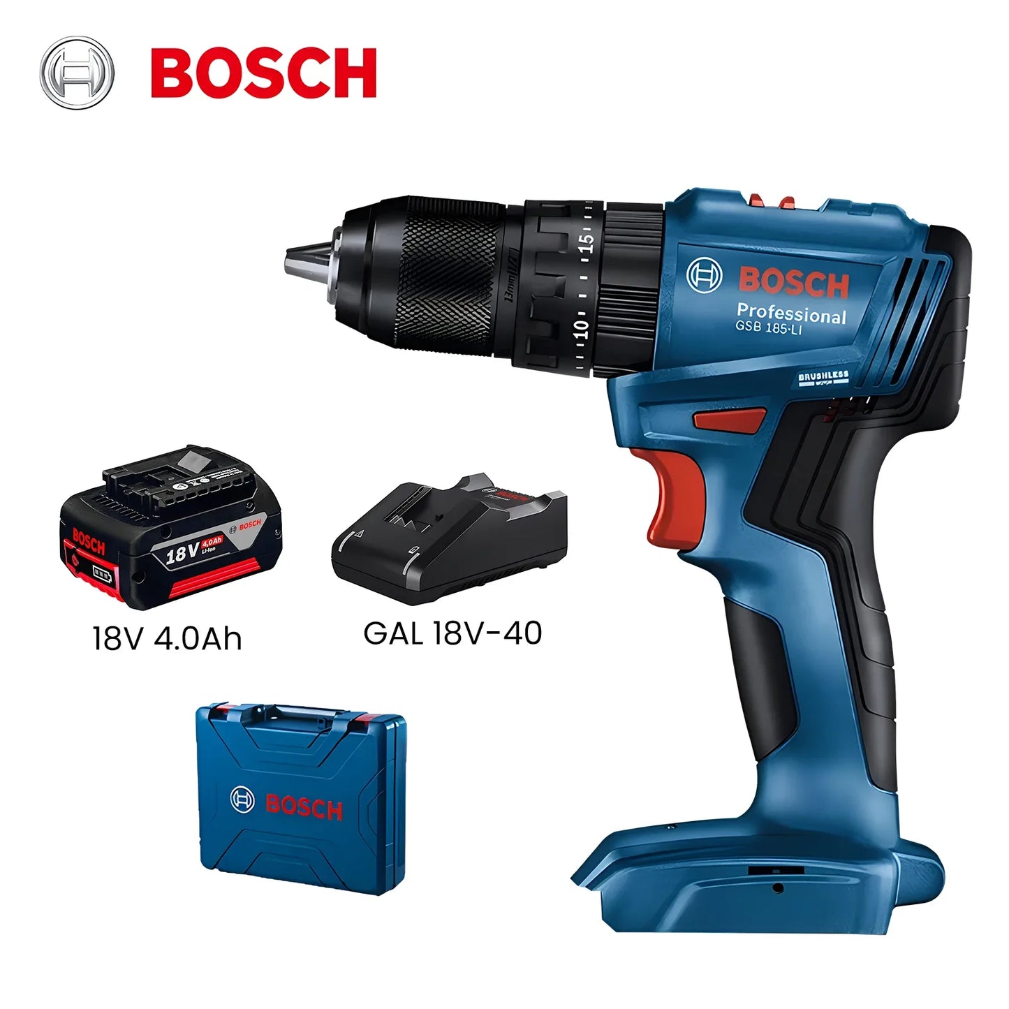 Bosch GSB 185 Li Cordless Impact Drill 3 In 1 Multifunctional 50Nm Electric Screwdriver Brushless Hammer Drilling Pro Power Tool