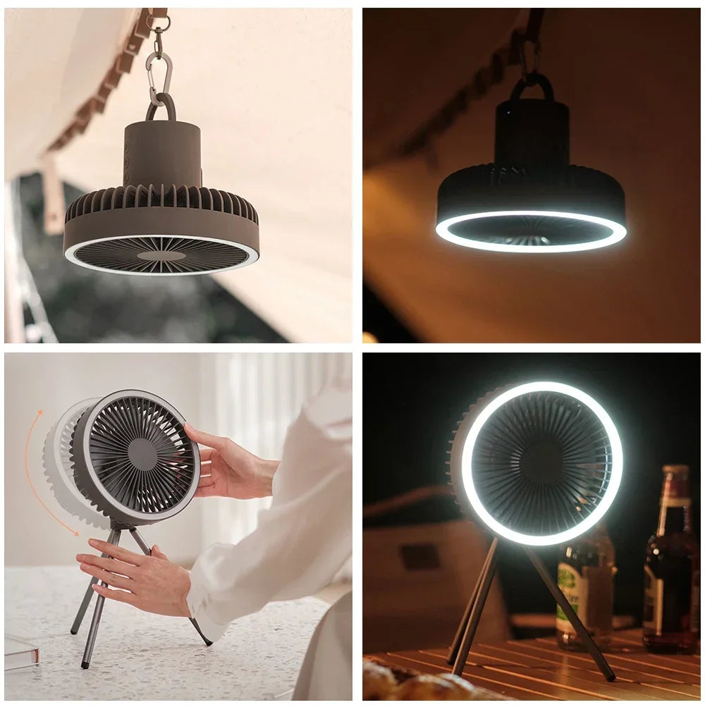 10000mAh Portable Fan Home Outdoor Camping Fan LED Lighting Tripod Stand Desktop with Power Bank Wireless Ceiling Electric Fan