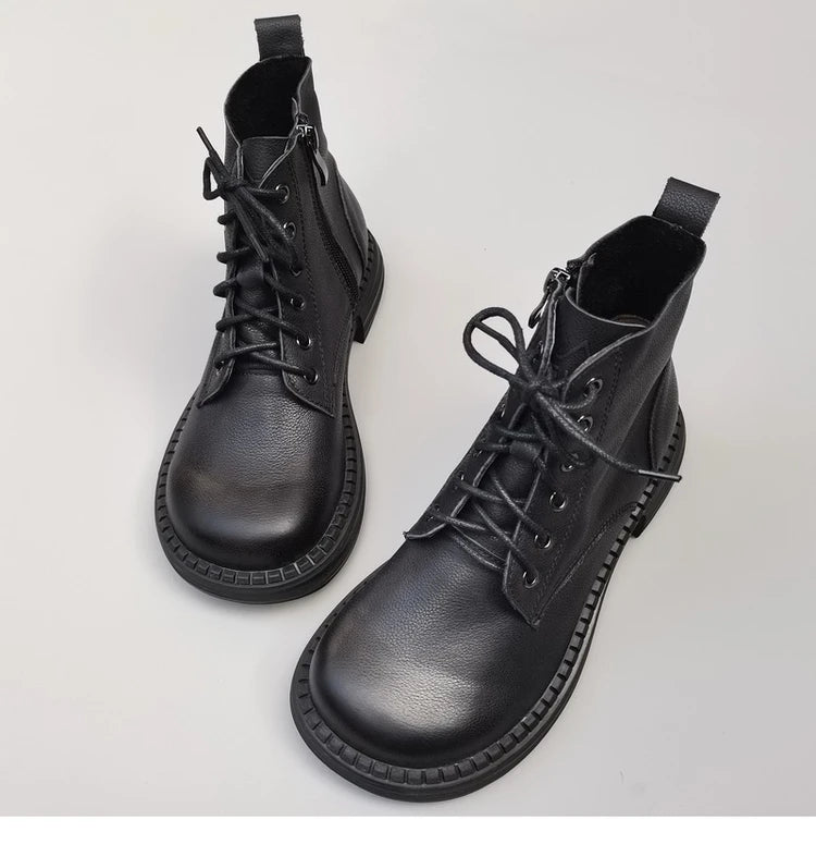 Ghete la gleznă Careaymade, piele naturală, variantă lată - mărime mare, înălțime toc 3-5 cm, căptușeală din lână