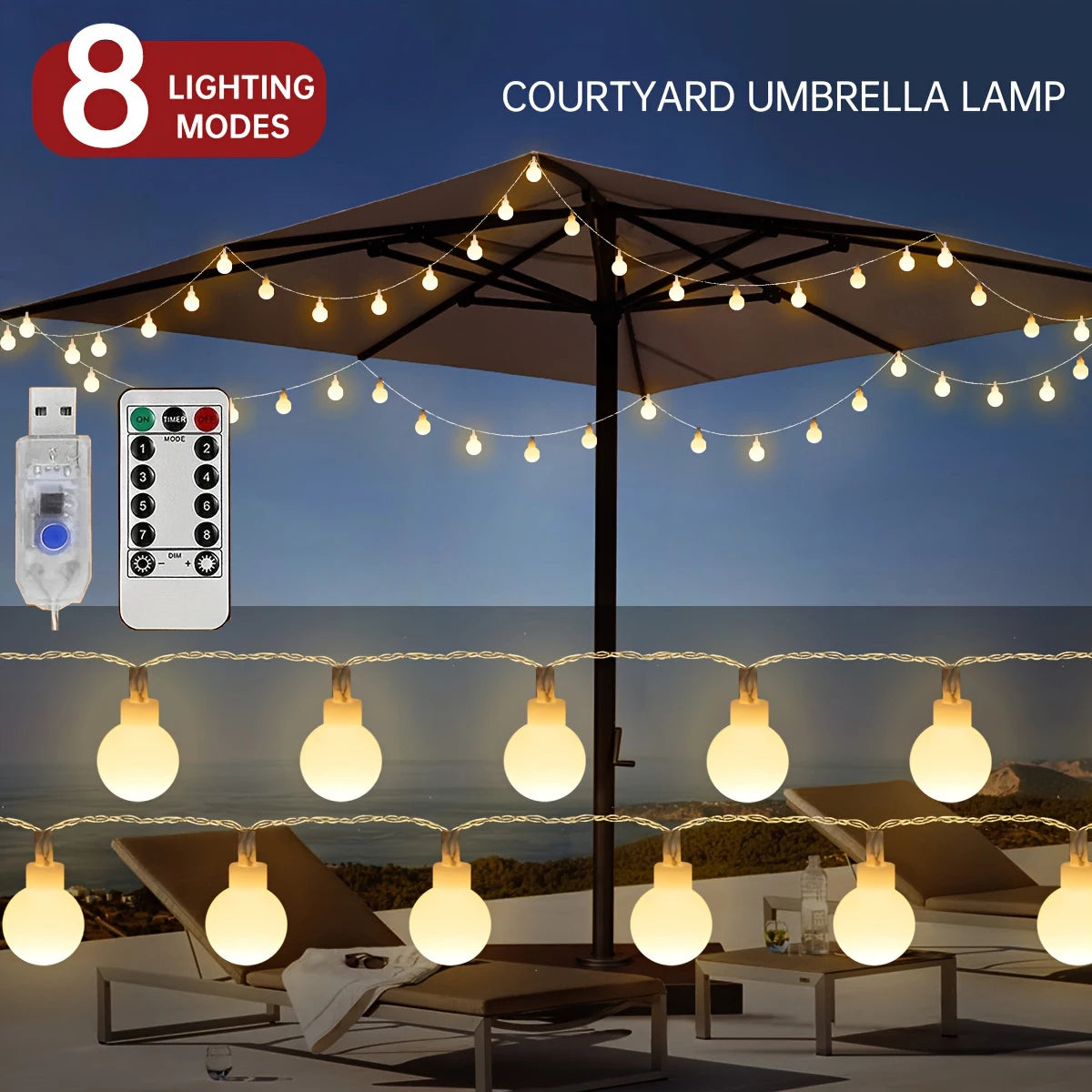 LuminaUSB Balllichter Mit Fernbedienung - Länge 6–10 m USB Warmweiß