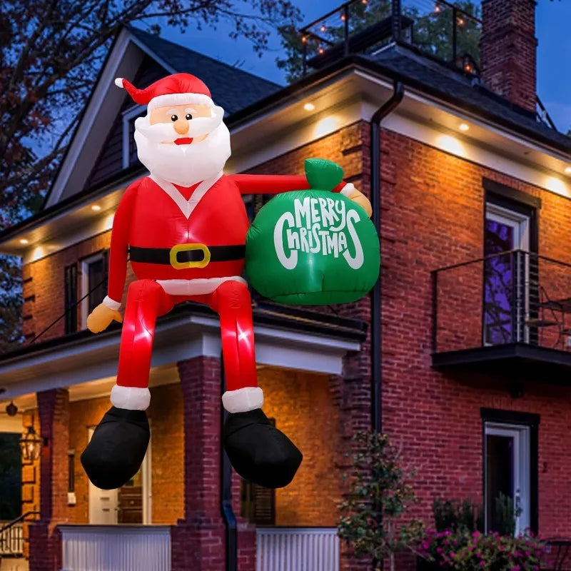 Christmas Inflatable Model,climbing Wall Santa Claus Glowing Inflatable Model, Outdoor Garden Scene Decoration Hanging Ornaments