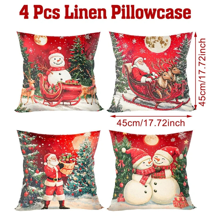 4pcs Christmas Cushion Cover Pillowcase Merry Christmas Decoration Linen Pillow Cases Home 2025 Xmas Gifts Pillow Covers 2026