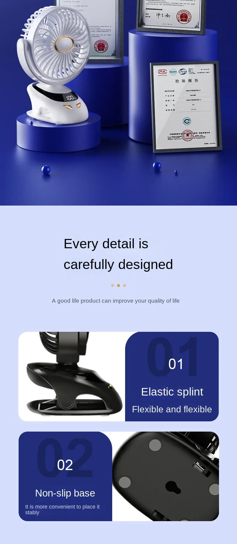 3000mAh Portable Clip Fans USB Rechargeable Wireless Handheld Desk Fan 90° Rotation Cooling 5 Speed Quiet Small Fan for Home