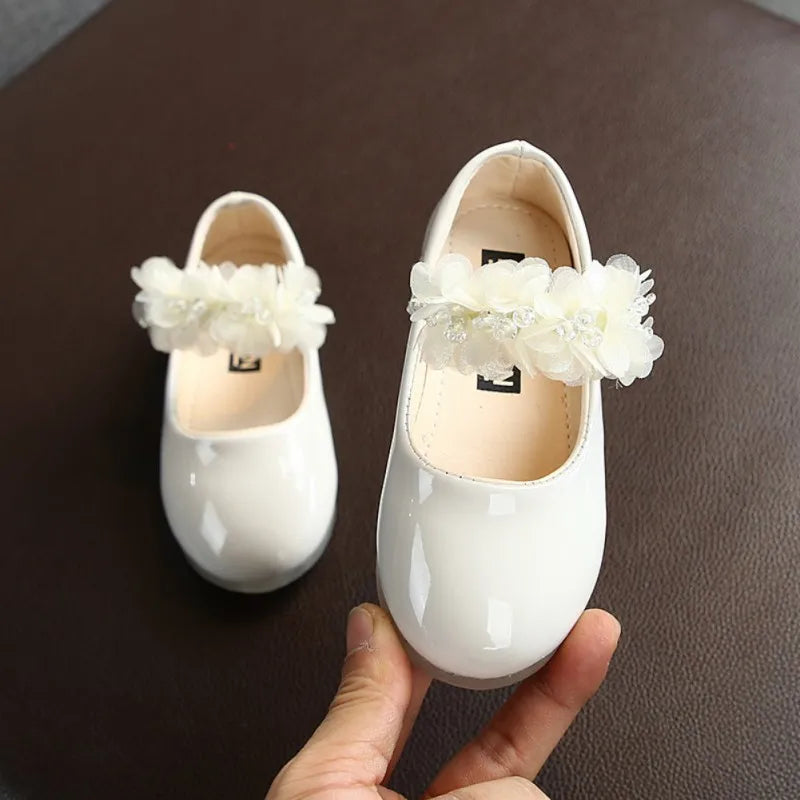 Kinder Leder Schuhe 2025 - Mädchen Pink Mesh Blume Perle - Prinzessin Party Schuhe Gummi Sohle Kleid Tanz Flach