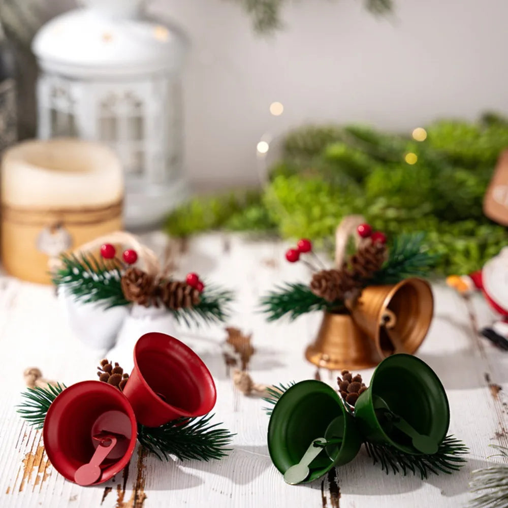 Weihnachts-Jingle-Glocken-Anhänger, doppelte Glocke mit Kiefernbaum-Ornamenten zum Aufhängen an der Tür, Weihnachtsbaum, Weihnachtsfeier-Geschenkdekorationen